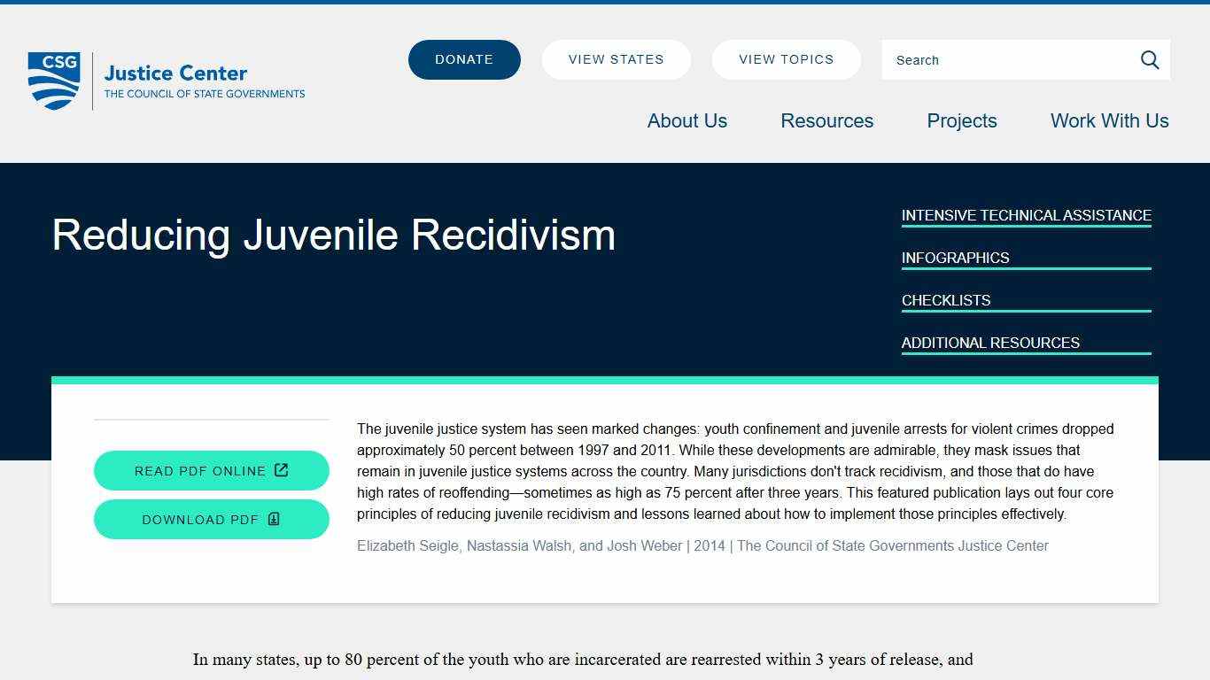 Reducing Juvenile Recidivism - CSG Justice Center