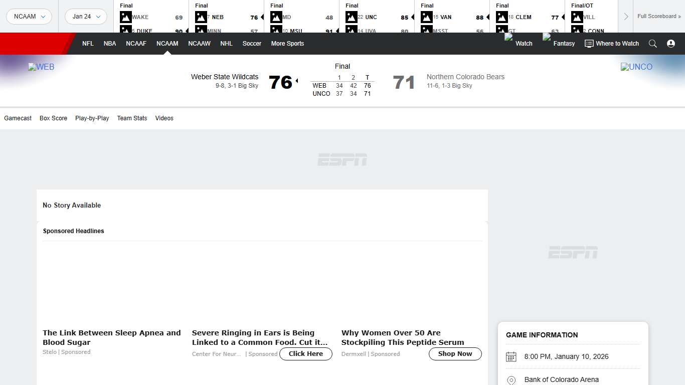 Weber State 76-71 Northern Colorado (Jan 10, 2026) Game Recap - ESPN