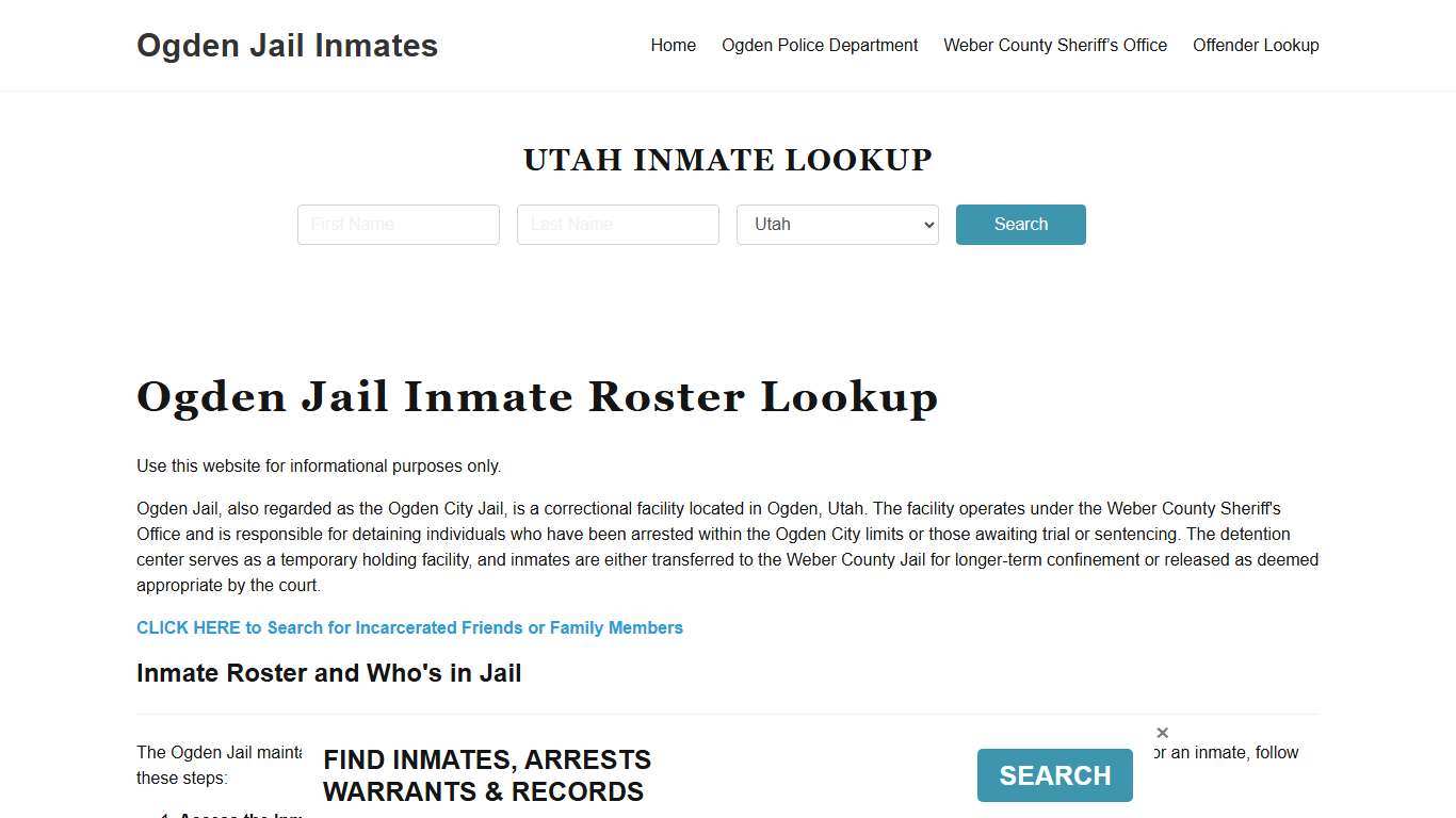 Ogden Jail Inmate Roster, Weber County, UT, Offender Search